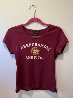 Y2K Abercrombie & Fitch Logo Baby Tee Burgundy Fitted Vintage Size Medium